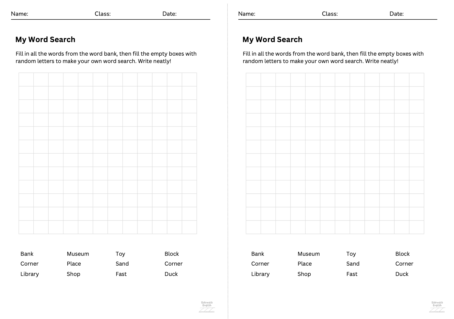 Make Your Own Word Search Activity Sheet