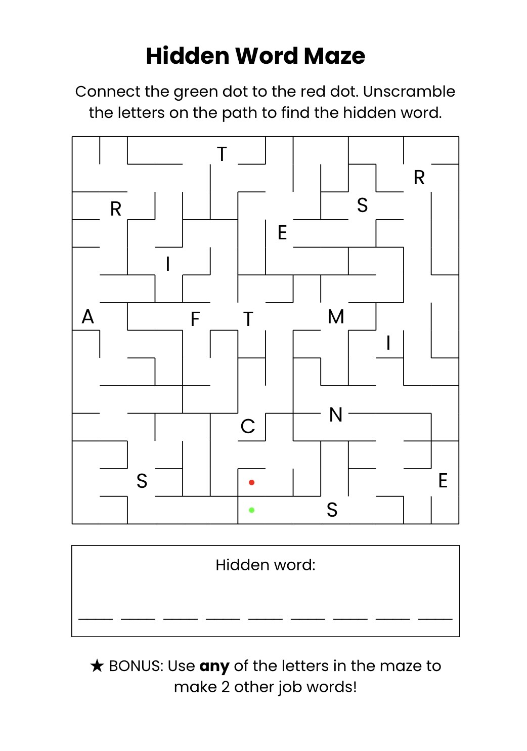 Occupations Hidden Word Maze Worksheet